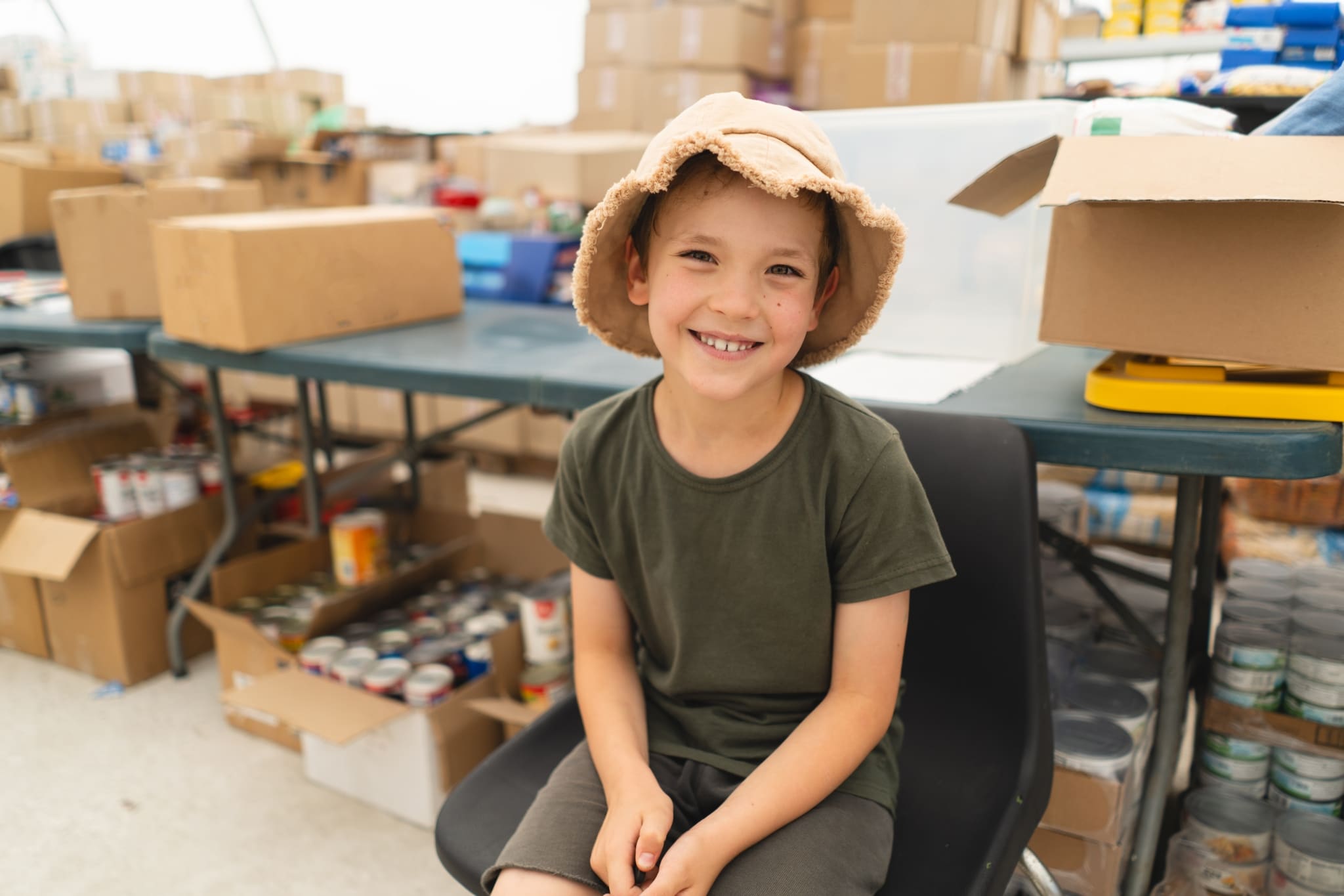 Young boy at food bank