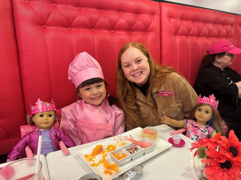 Wish Kid Faith having lunch at the American Girl Cafe in NYC.